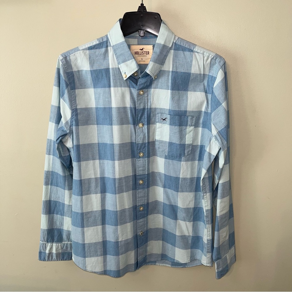Hollister STRETCH Blue Buffalo Check Button Down Shirt/Size SMALL